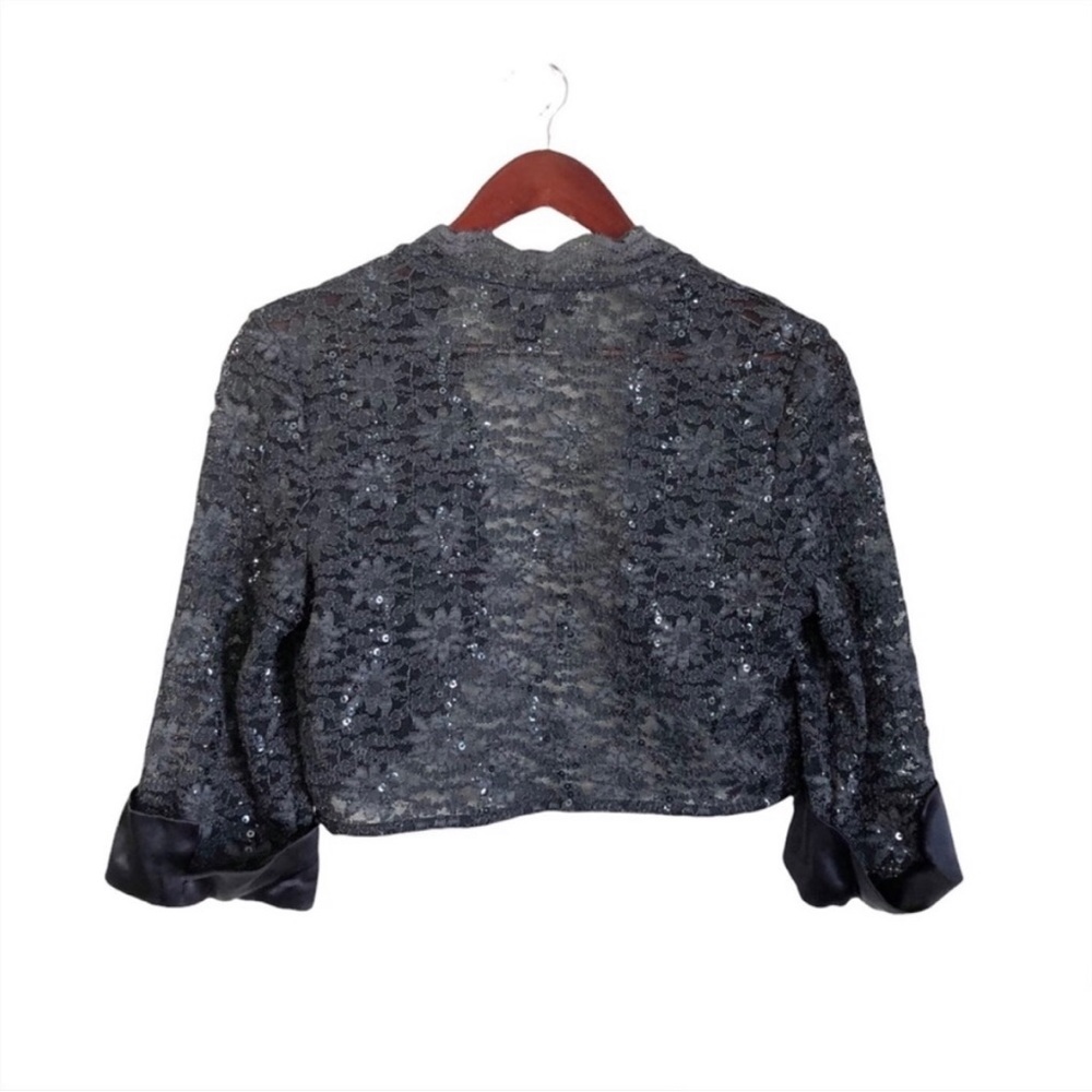 R&M Richards Gray Sheer Lace Crop Sweater - Picture 6 of 11